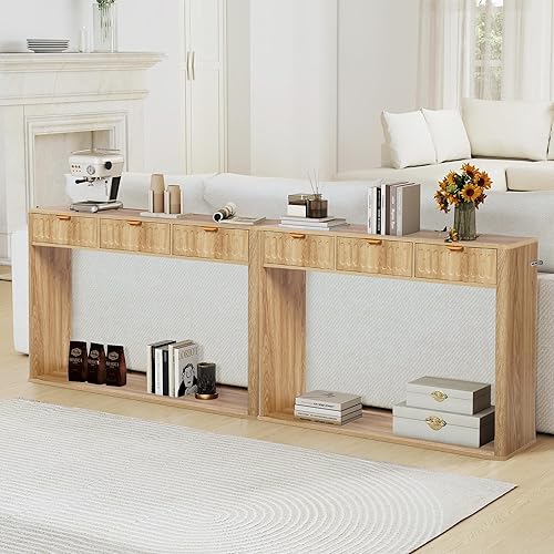 Miniatura 6 de Mesa de sofá moderna de mediados de siglo de 51.18 pulgadas detrás del sofá, mesa consola estrecha con almacenamiento, mesa consola de TV con