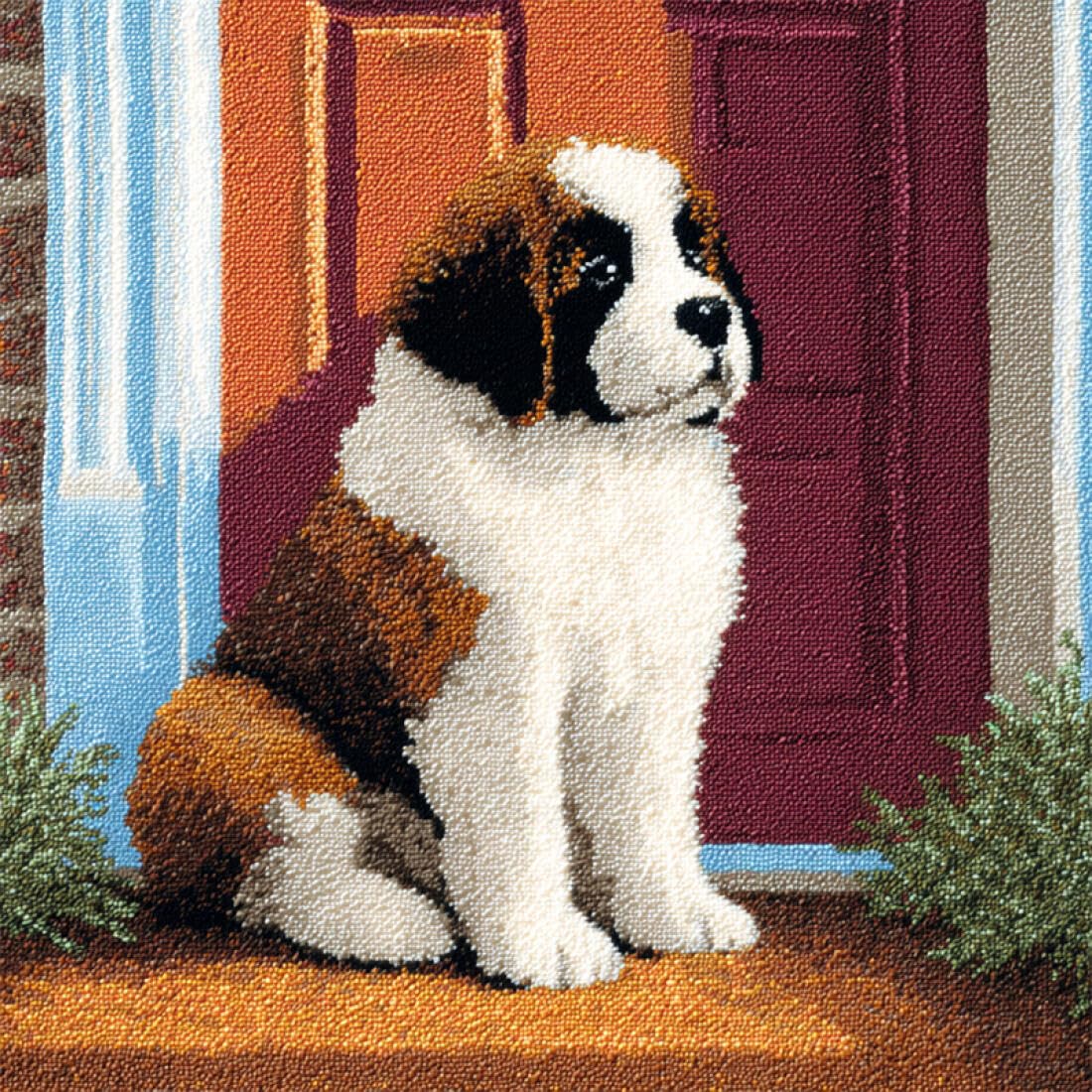 Kitquiver Animal DIY Latch Hook Kit Cartoon Saint Bernard DIY Tapestry Throw Pillow Cover Needlepoint Cushion Kits for Home Décor Needlework Kit for Beginners 17x17In
