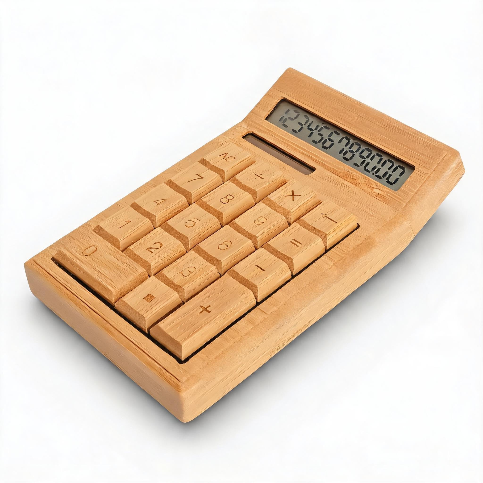 Calcolatrice da scrivania in bambù, display LCD a 12 cifre, tasti grandi, alimentazione solare e a batteria, per ufficio, casa, 170 x 82 x 19 mm, 1 pezzo