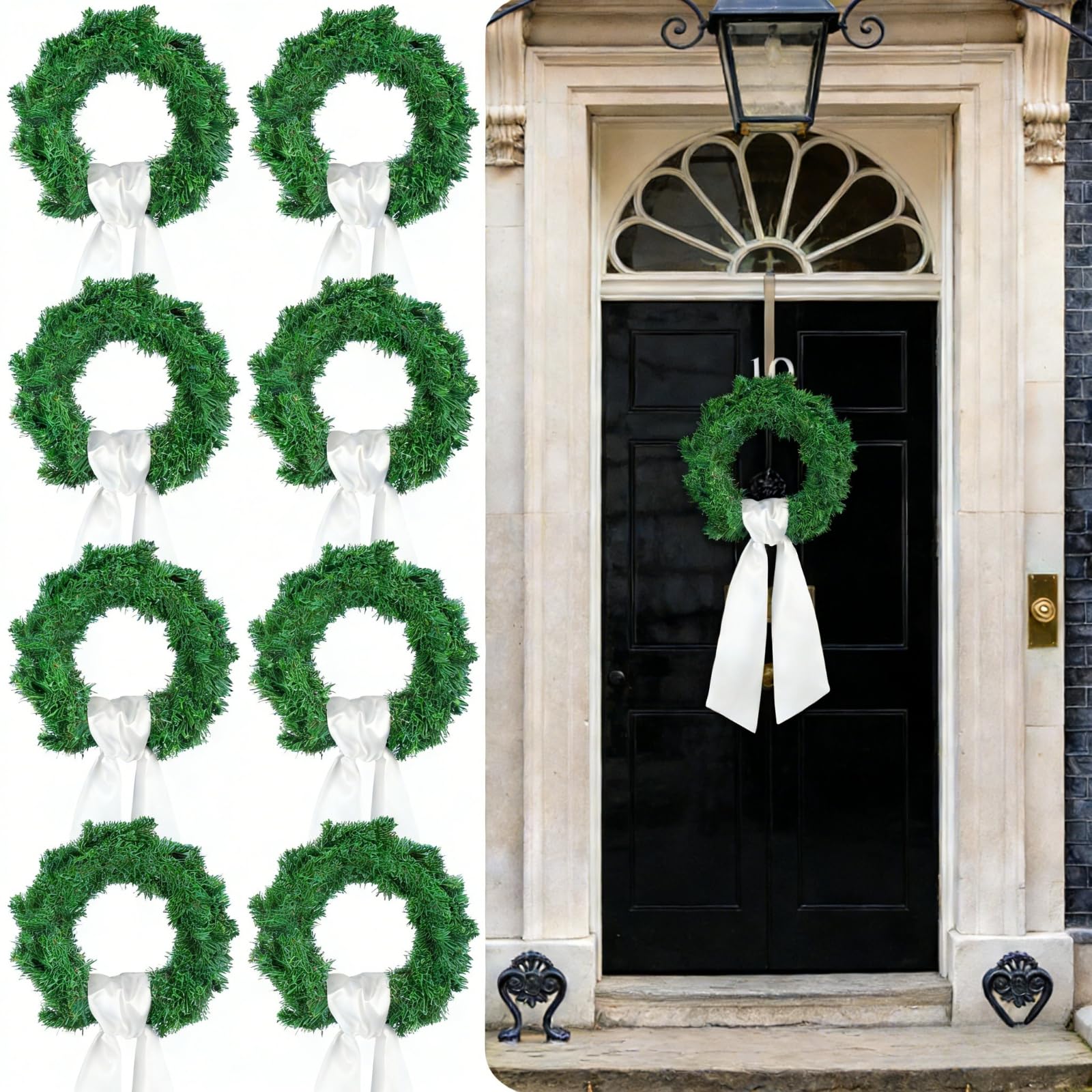 Wreath Sash for Front Door, 8Pcs White Blank Satin Wreath Sash Accessories for Embroidery Monogram Home Party Wedding Christmas