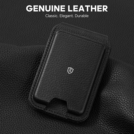 SHIELDON Strong Magnetic Wallet Stand for MagSafe, Genuine Leather, 6 Card Holders, Angle Adjustment, Compatible with iPhone 17 Pro/Max/Air, 16/15/14/13/12 Series & Magnetic Case - Pebbled Black