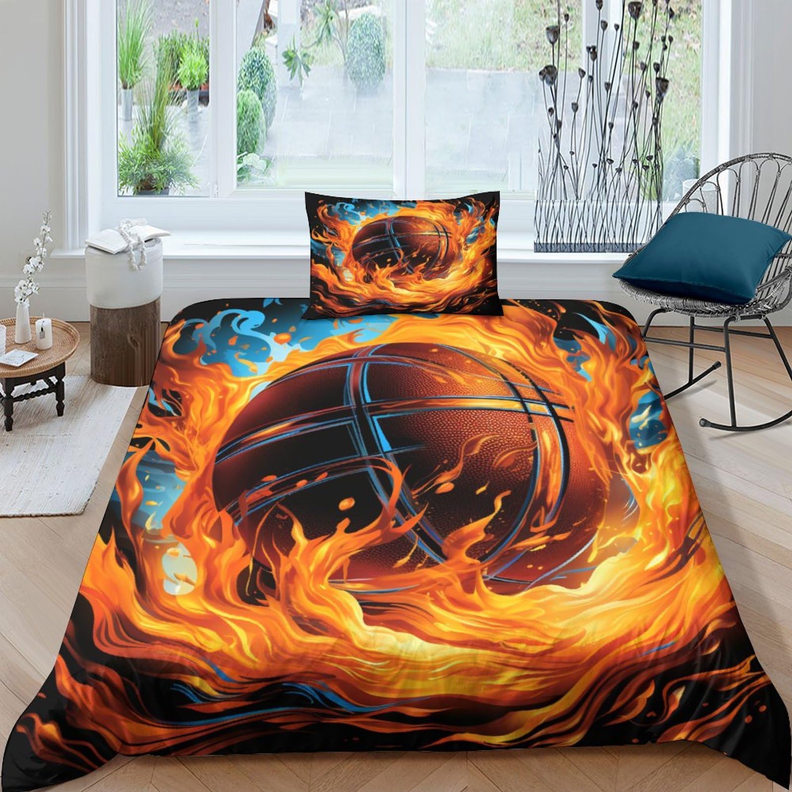 Housse de couette basket-ball 3D anti-glissement avec fermeture éclair pratique pour lit enfant