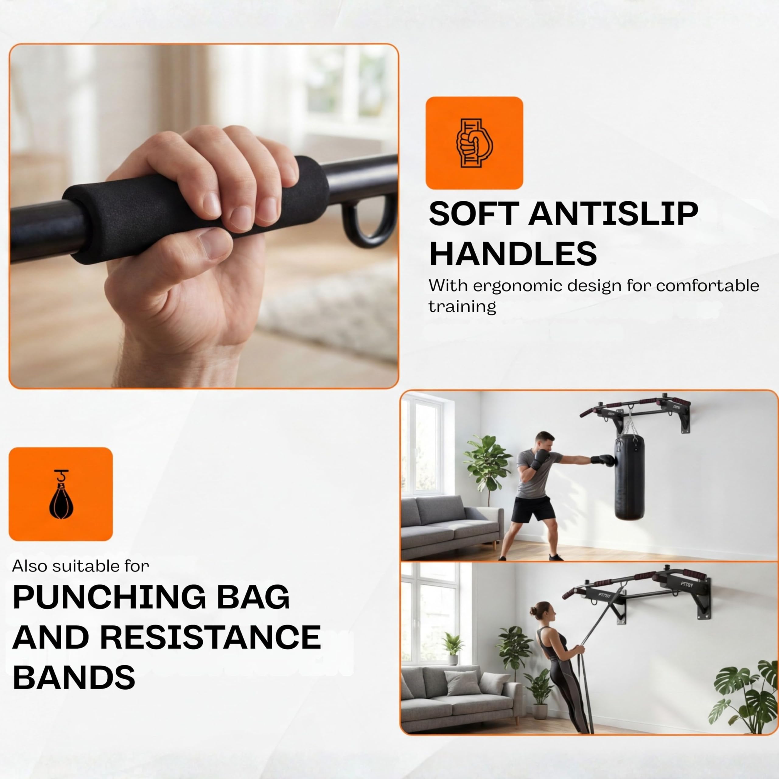 Barra de Dominadas de Pared 4 en 1, Pull Up Bar Multifuncional para Dominadas, Fondos y Elevaciones de Piernas, Estación de Calistenia para Gimnasio en Casa, Acero, Negro