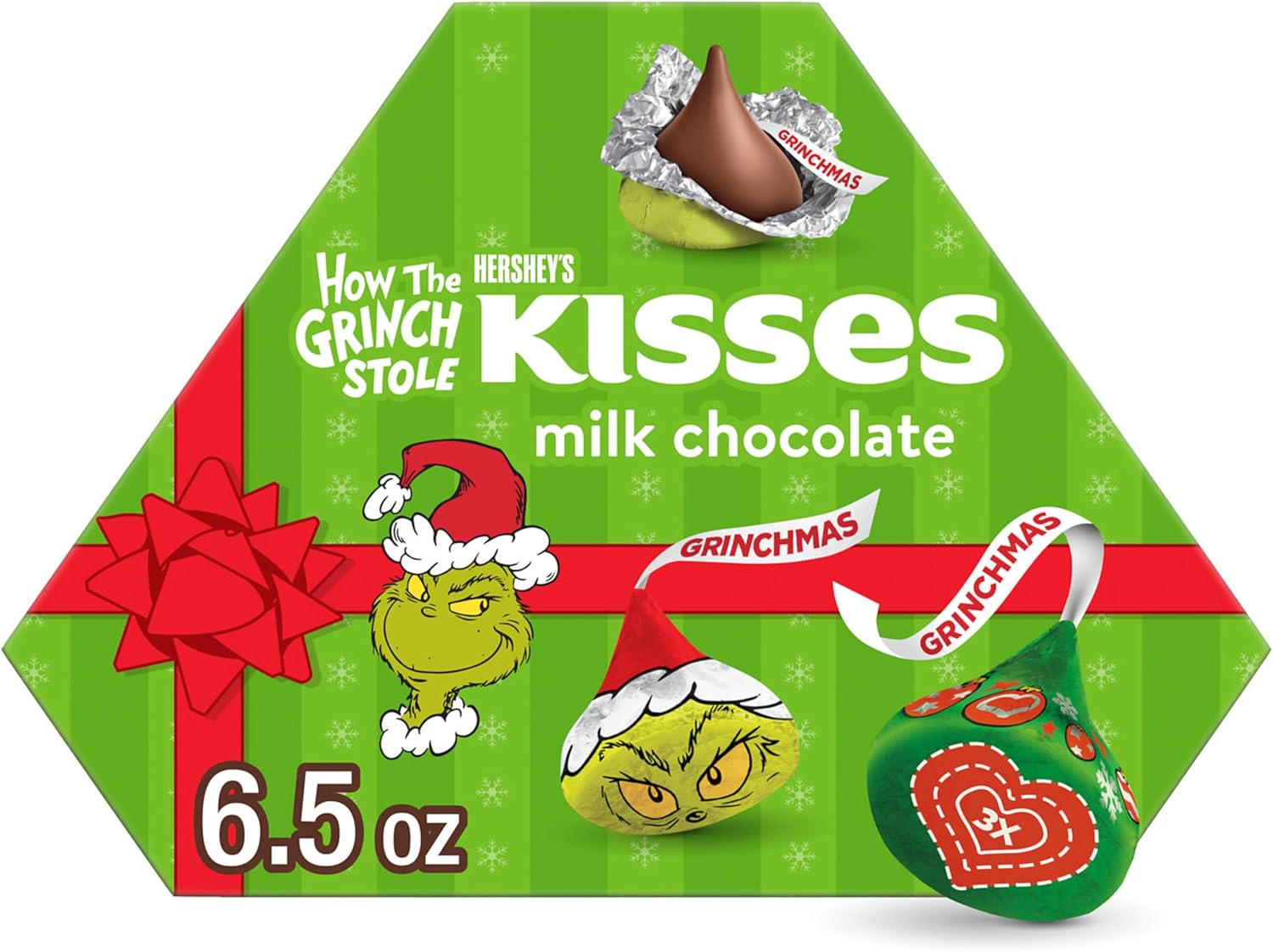 HERSHEY'S KISSES Grinch Milk Chocolate, Christmas Candy Gift Box, 6.5 oz