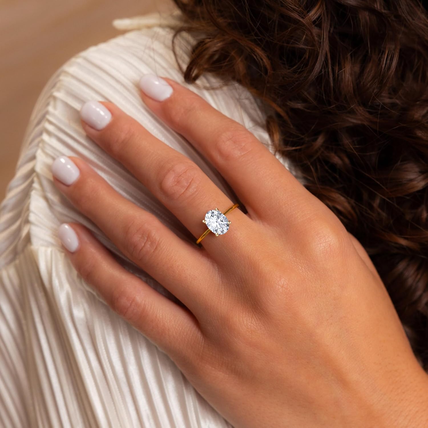 JSJOY Valentines Day Gifts 925 Sterling Silver Gold Promise Rings for Her Cubic Zirconia Engagement Rings for Women Trendy Oval Cut Solitaire Wedding Bands Size 3.5-10 Anniversary Jewelry Gifts for Women - Image 3