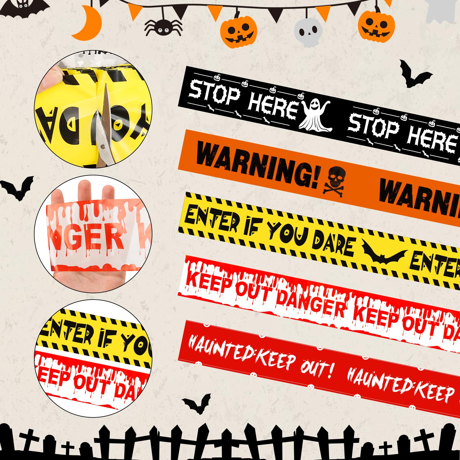 JULMELON Halloween Absperrband 6 Rollen - 42 Meter Grusel-Deko