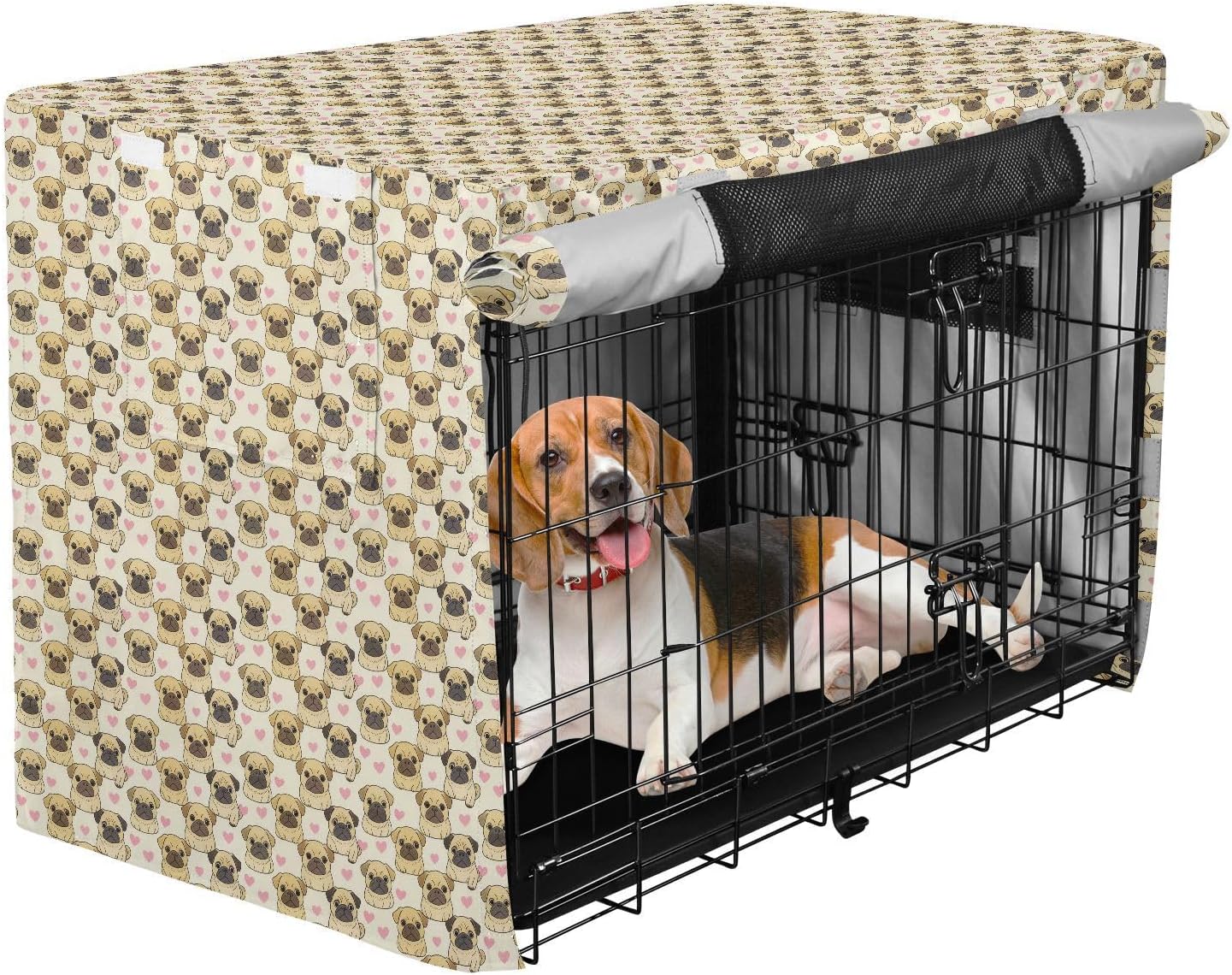 Cute Pug Dogs Dog Crate Cover Privacy Wire Cage Cover Roller Shades 42 Inch