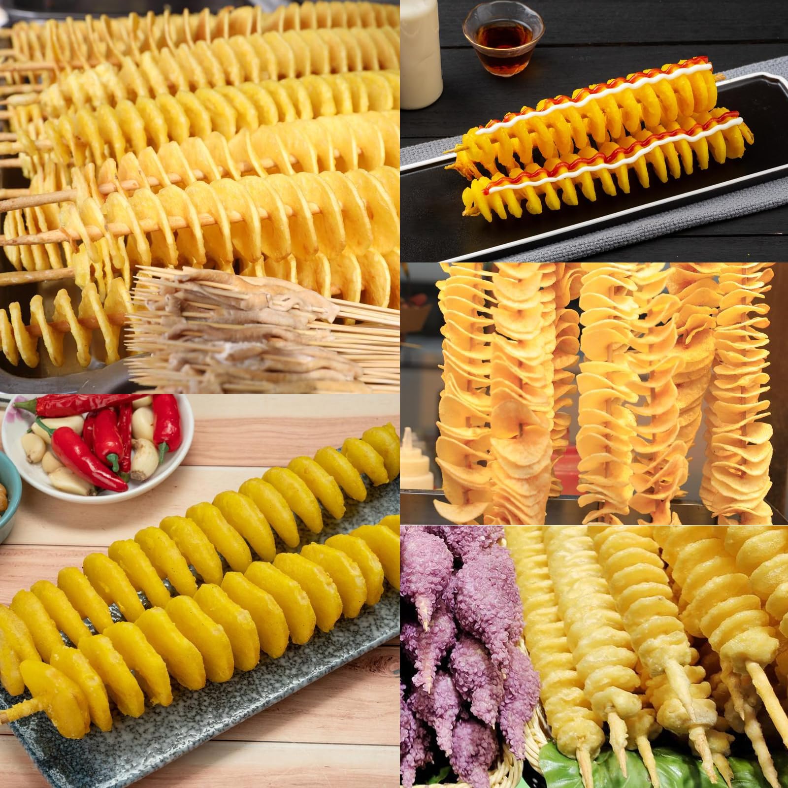 GBKDQQ Affettatrice a spirale per patate, in acciaio inox, con 50 spiedini di bambù, per frutta, patate, chip Tornado
