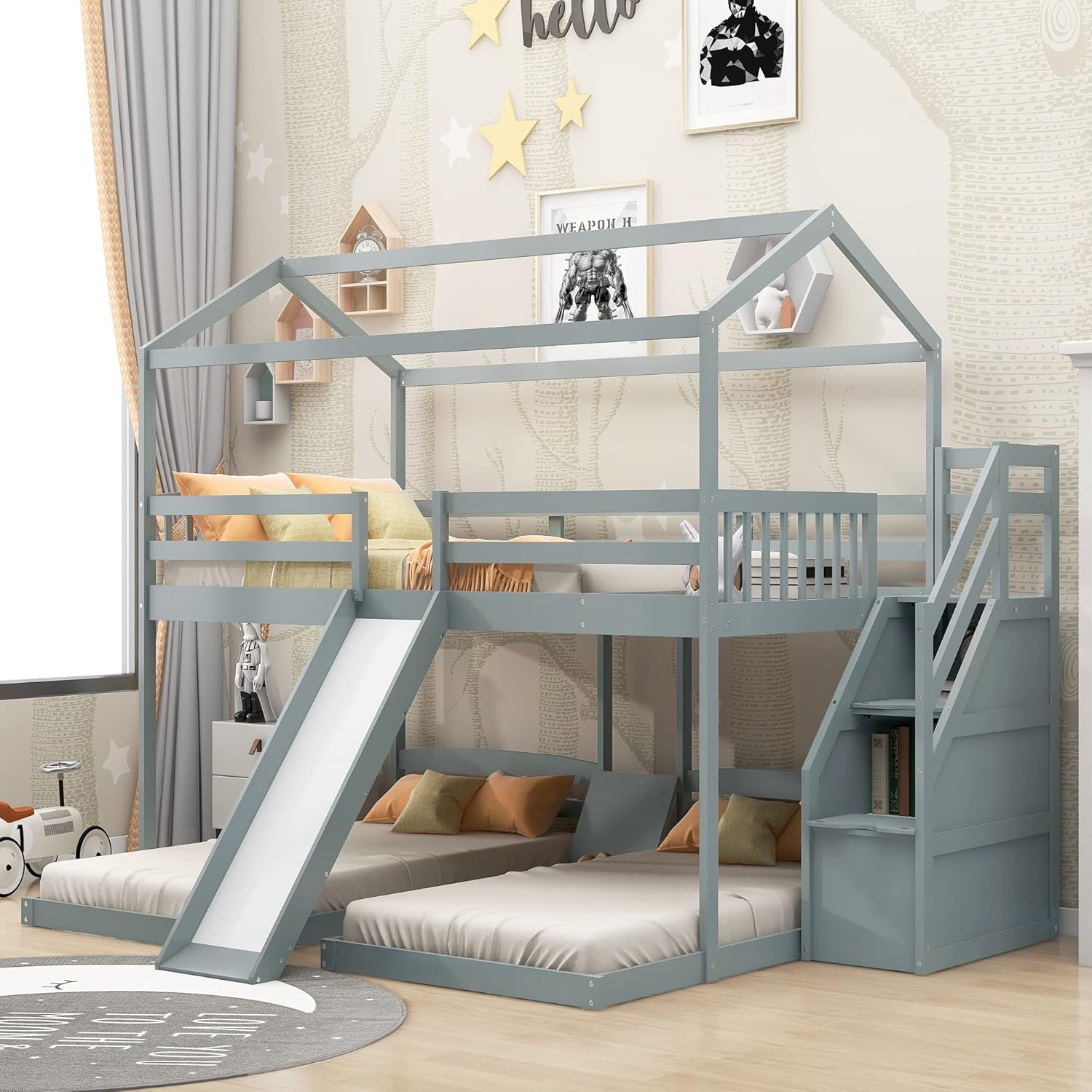 Harper & Bright Designs Full Over Twin & Twin Bunk Beds for