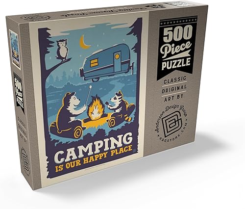 Miniatura 2 de MyPuzzle Camping is Our Happy Place! (Cartoon Critters), póster vintage, rompecabezas prémium de 500 piezas para adultos