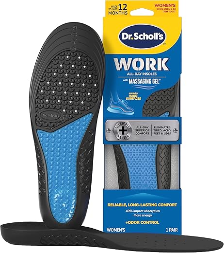 Dr. Scholl's Work All-Day Superior Comfort Insoles with Massaging Gel - Designed for Men & Women with Hard-Working Feet, Eliminates Sore Muscles and Tired Legs, Arch Support Inserts with Odor Control