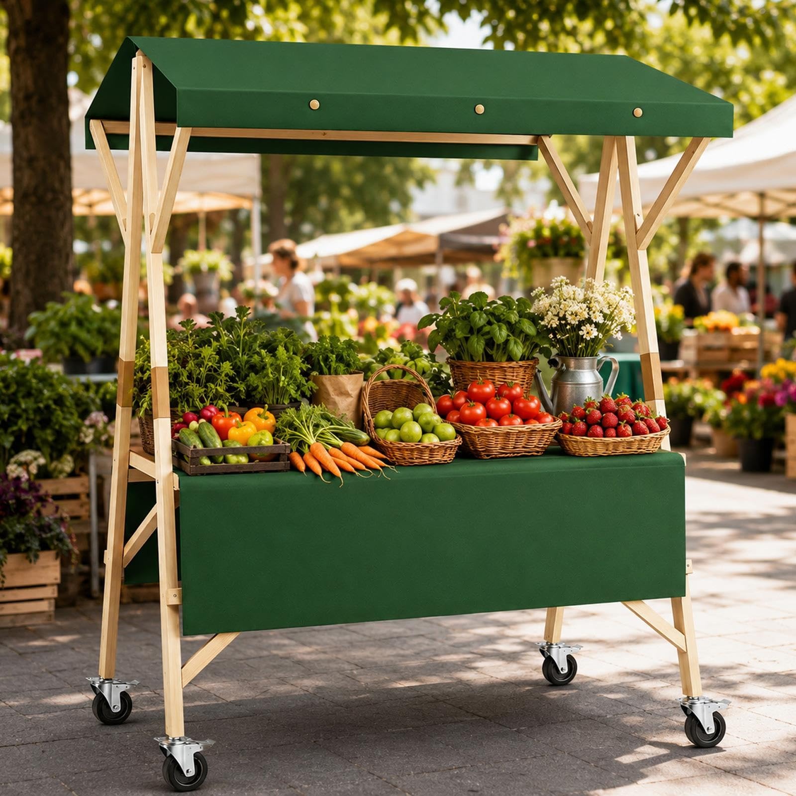 Carrello Venditore Pieghevole con Tettuccio e Ruote, per Mercati Agricoli