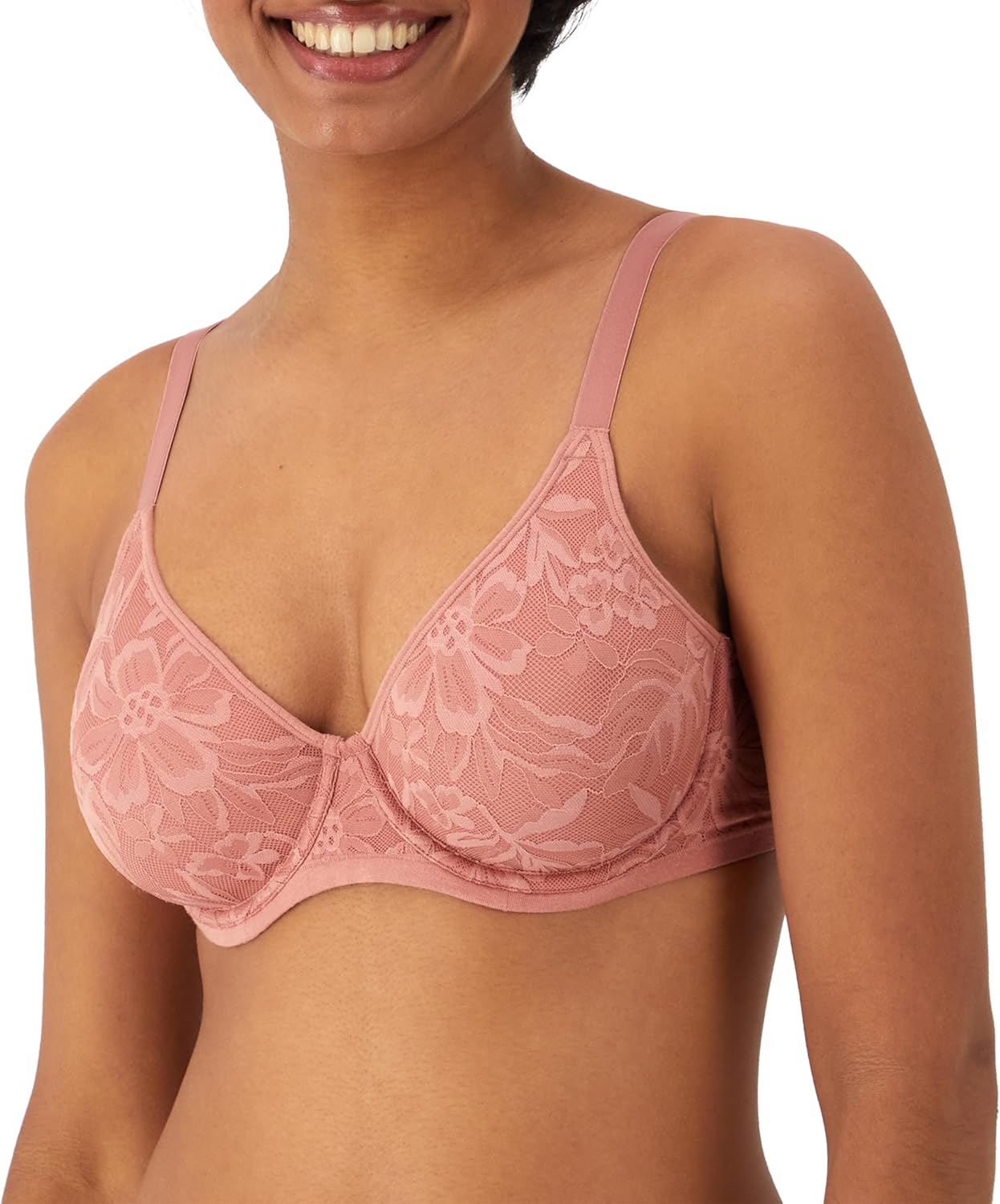 Bali Women's Breathe Lace Underwire Bra, Breathable 2-Ply Modal Bra, Convertible Straps 38D Misted Rose