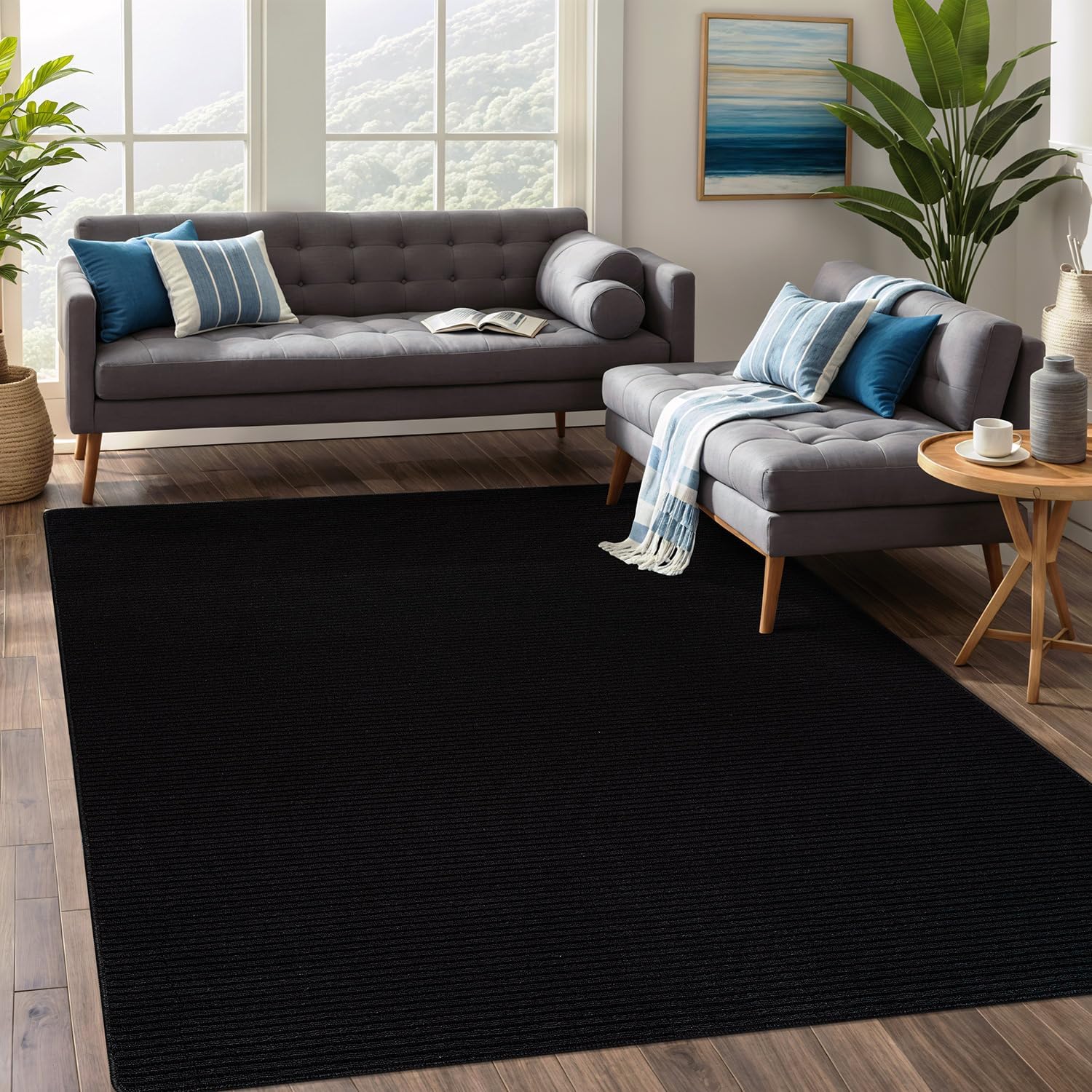 - Beverly Rug Non-Slip Modern Rug 6x9 Solid Traditional Rubber Backing Machine Washable Soft Thin Indoor Area Rugs for Living Room Stain Resistant Non Shedding Casual Carpet (6 x 9 Black)