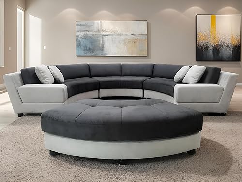 Miniatura 6 de Stendmar Juego de sofá seccional curvado de tela de microfibra redonda semicircular de 160 pulgadas S606 (microfibra, gris/gris oscuro) Gris/Gris