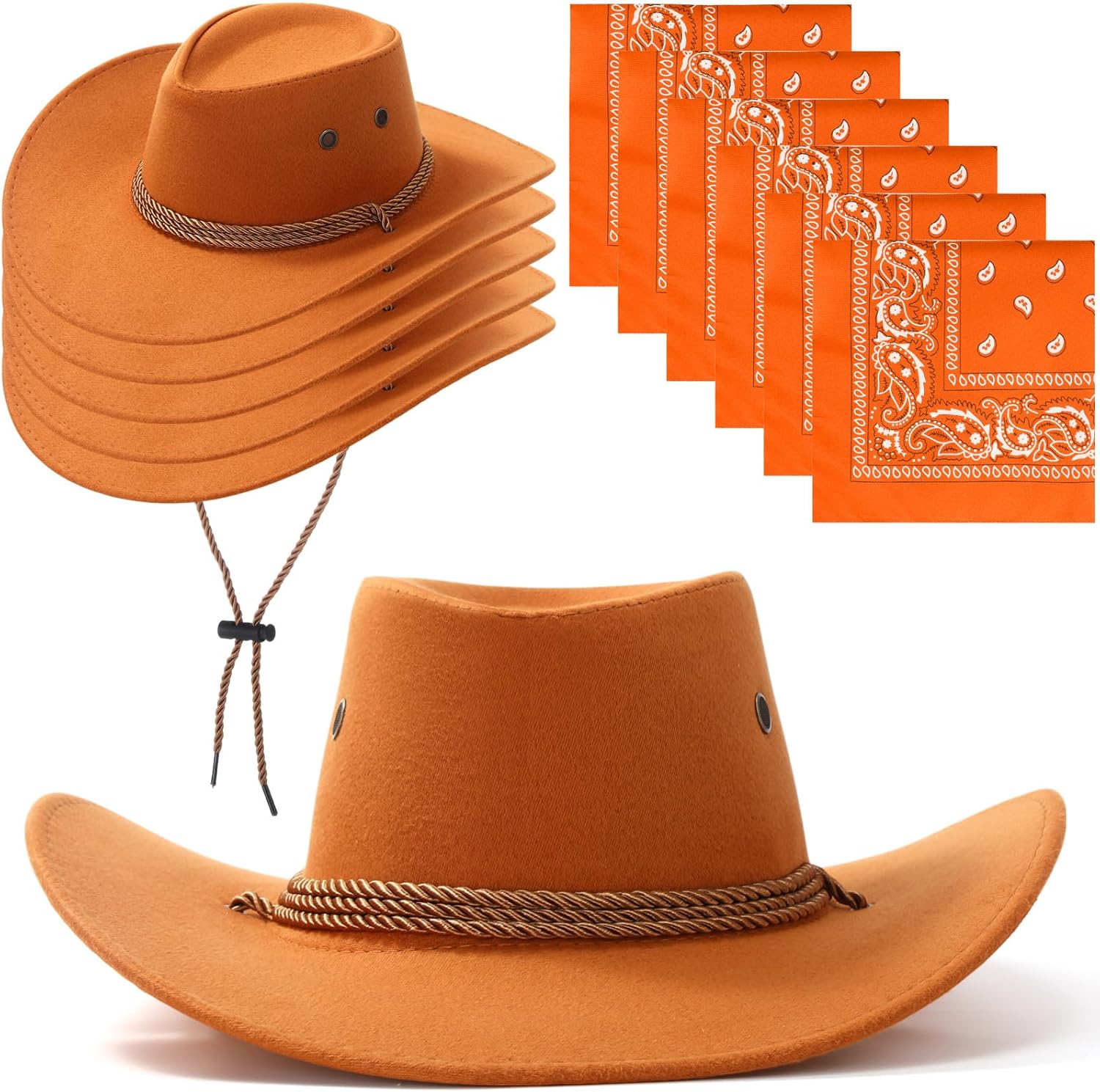 Zhanmai 12 Pcs Cowboy Hat and Bandana Cowboy Cowgirl Hats Bulk Western Party Costume Halloween Accessory