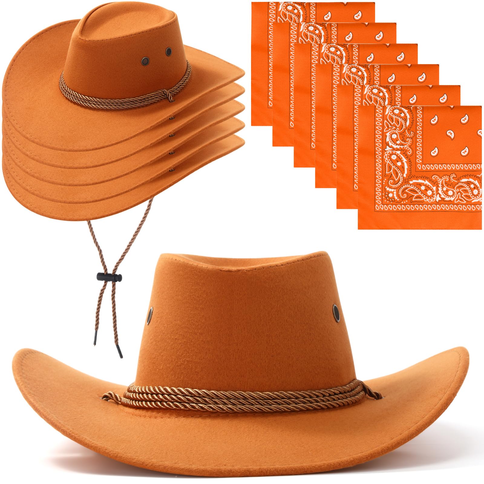 Zhanmai 12 Pcs Cowboy Hat and Bandana Cowboy Cowgirl Hats Bulk Western Party Costume Halloween Accessory