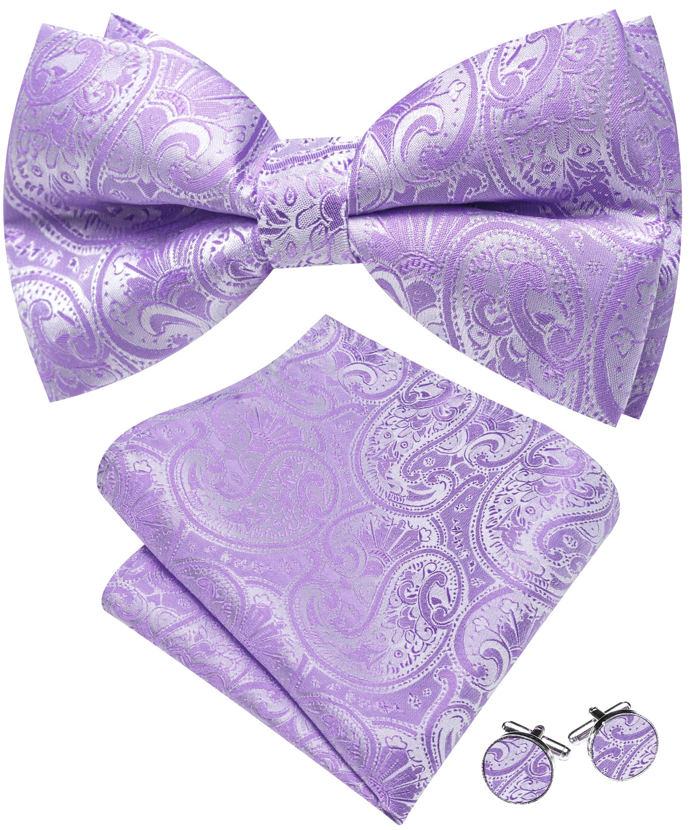 Barry.Wang Paisley Striped Bow Tie for Men Silk Pre-Tied Bowtie Set