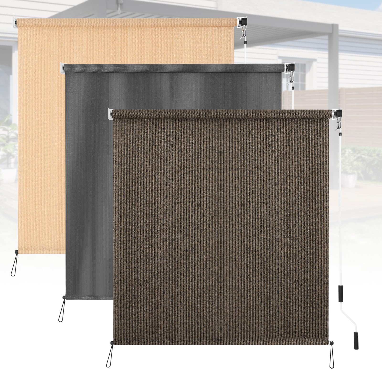 Photo 1 of Kokorona Outdoor Roller Shades 4' W x 6' L (48" W x 72" H), Cordless Patio Shades Roll Up Outdoor, 90% UV Protection Outside Sun Shade Roller Blinds Cloth for Porch Pergola Balcony Windows, Mocha