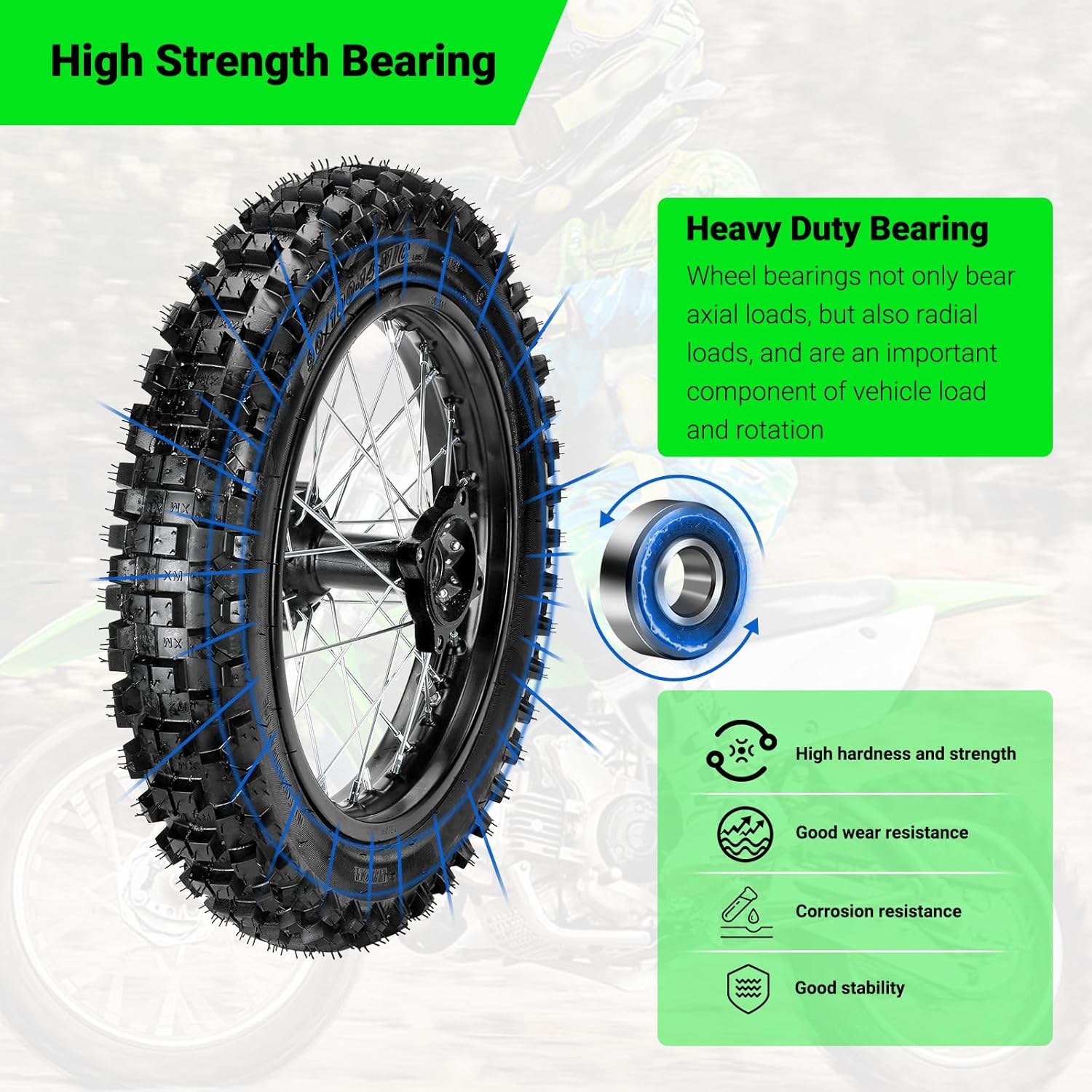 14'' Rear Wheel 90/100-14 3.00-14 Dirt Bike Tire Rim Assembly Compatible with SSR Apollo 150cc 140cc 125cc CR80R CR85R CRF80F CRF125F DB17 KX85 KLX125 KLX140 TTR125 Off Road Motocross Parts