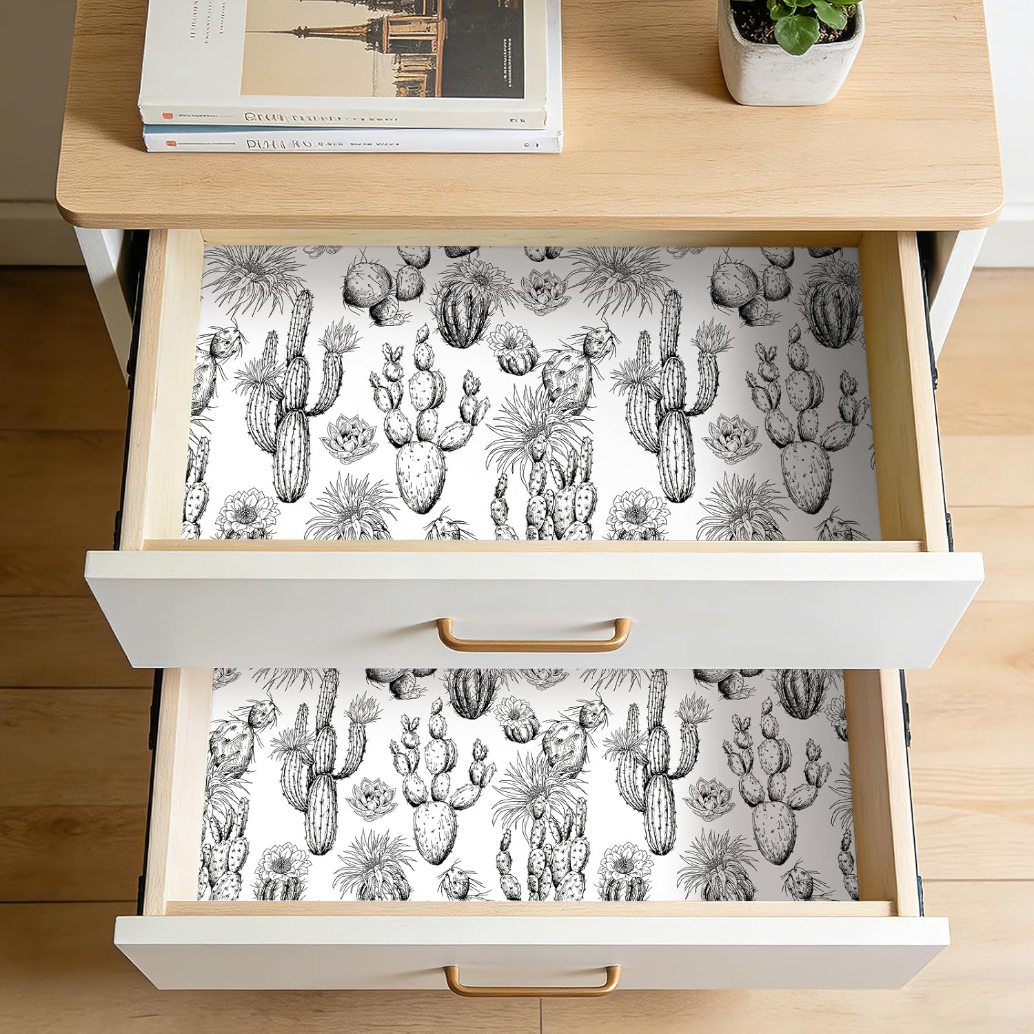 17.5x393 Black and White Western Peel and Stick Wallpaper Cactus Floral Wallpaper Botanical Nature Boho Desert Landscape Vintage Cactus Renter Friendly Western Contact Paper Waterproof