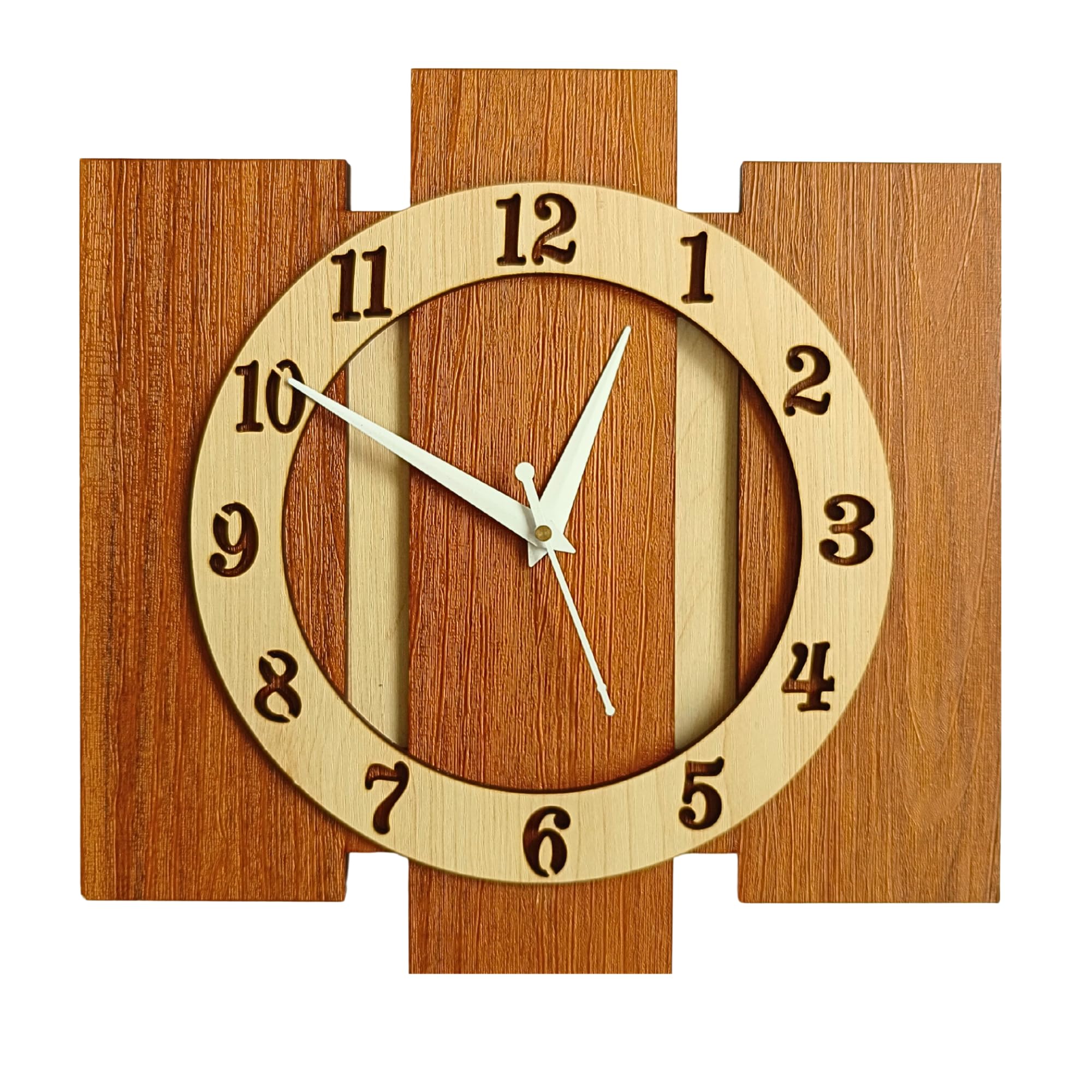 Nozvera Wall Clock for Home Modern Handmade Stylish Silent Analog Wall Clock for Living Room Bedroom Kitchen Office (Silent Non-Ticking Mechanism, 30Cm X 30Cm, Wooden Beige)-image-15