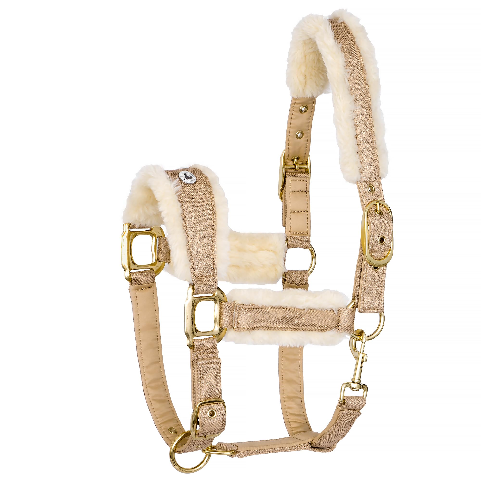 Glitzer Mesh Kopfgeschirr – Verstellbares Halfter für Pferde mit Fauxfur Polsterung – Komfortabel, Atmungsaktiv & Stilvoll - Rotterdam (Beige, Pony)