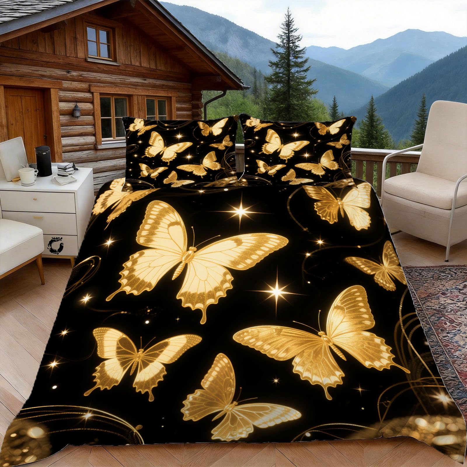 Housse de couette 200x200 papillon noir et or pour sublimer votre chambre
