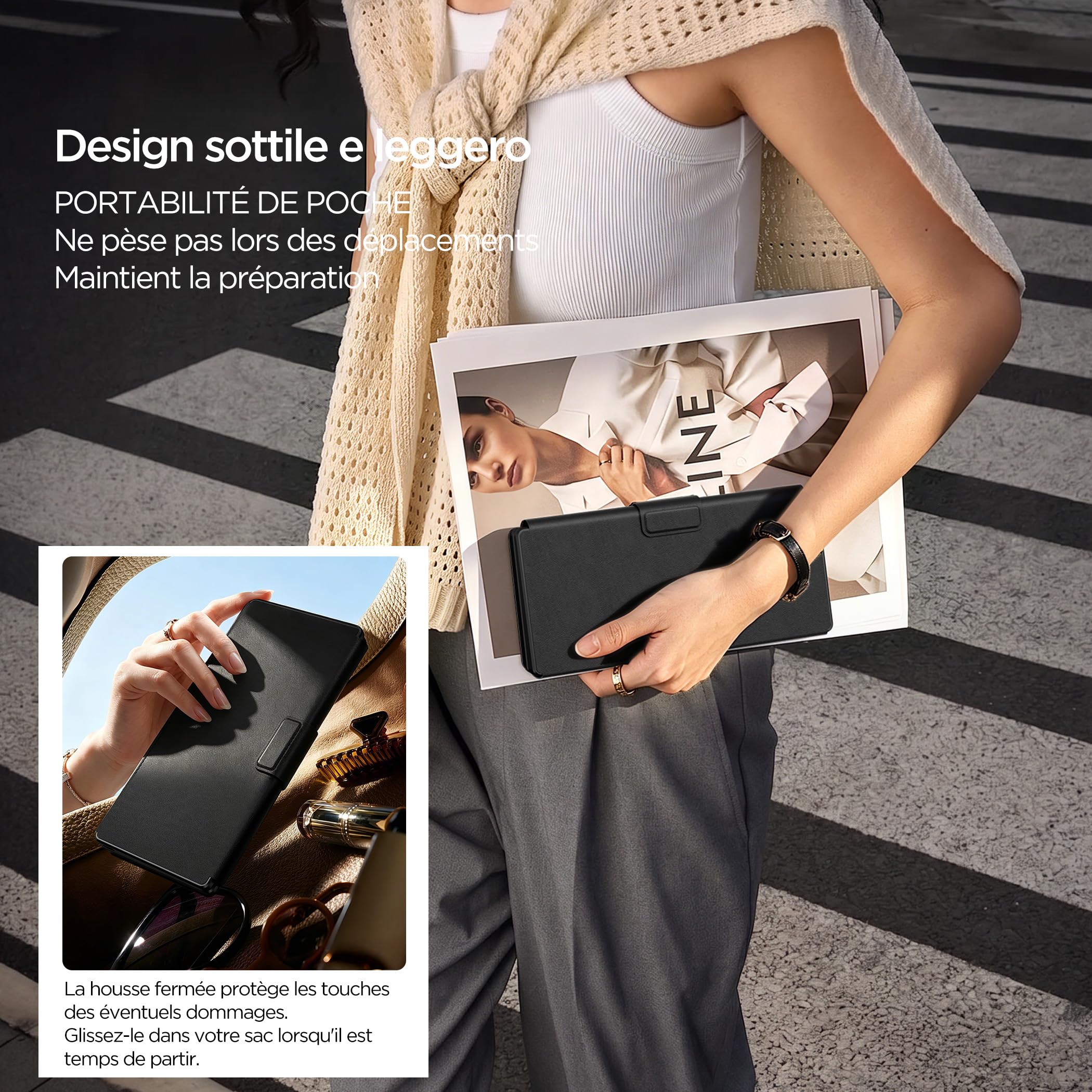 CACOE Mini Tastiera Bluetooth a Doppio Canale con Touchpad | Wireless Tastiera per QWERTY, Ultra-Sottile e Portatile con Supporto per Smartphone (iOS, Android, Windows), Nera