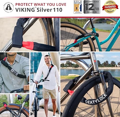 Miniatura 5 de Seatylock Viking - Candado de cadena para bicicleta con llave, magnético patentado, clasificado seguro, plateado, resistente, antirrobo, cerradura