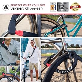 Seatylock Viking Bike Chain Lock with Key - Magnetic Patented Sold Secure Silver Rated - Heavy Duty Anti Theft - Smart Ultra Security Bicycle Lock (43.3 Inch)
