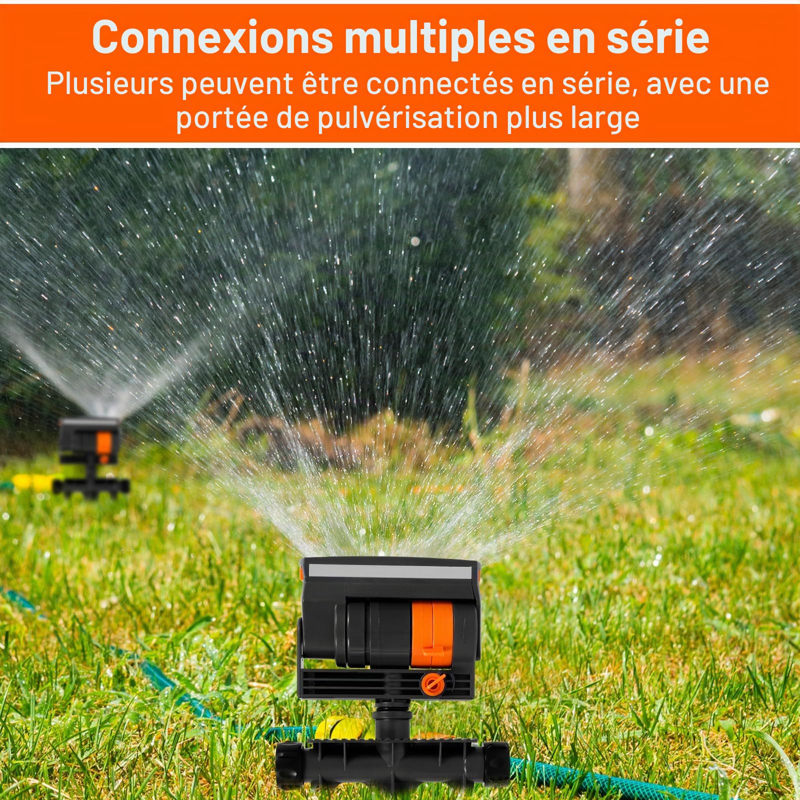 Lot de 2 Arroseurs Rectangulaires à 16 Trous, 90 m² de Surface d’Arrosage, Asperseur pour Jardin avec Fonction de Rotation Automatique, Système d’Arrosage pour Jardin et Pelouse (2 pièces)