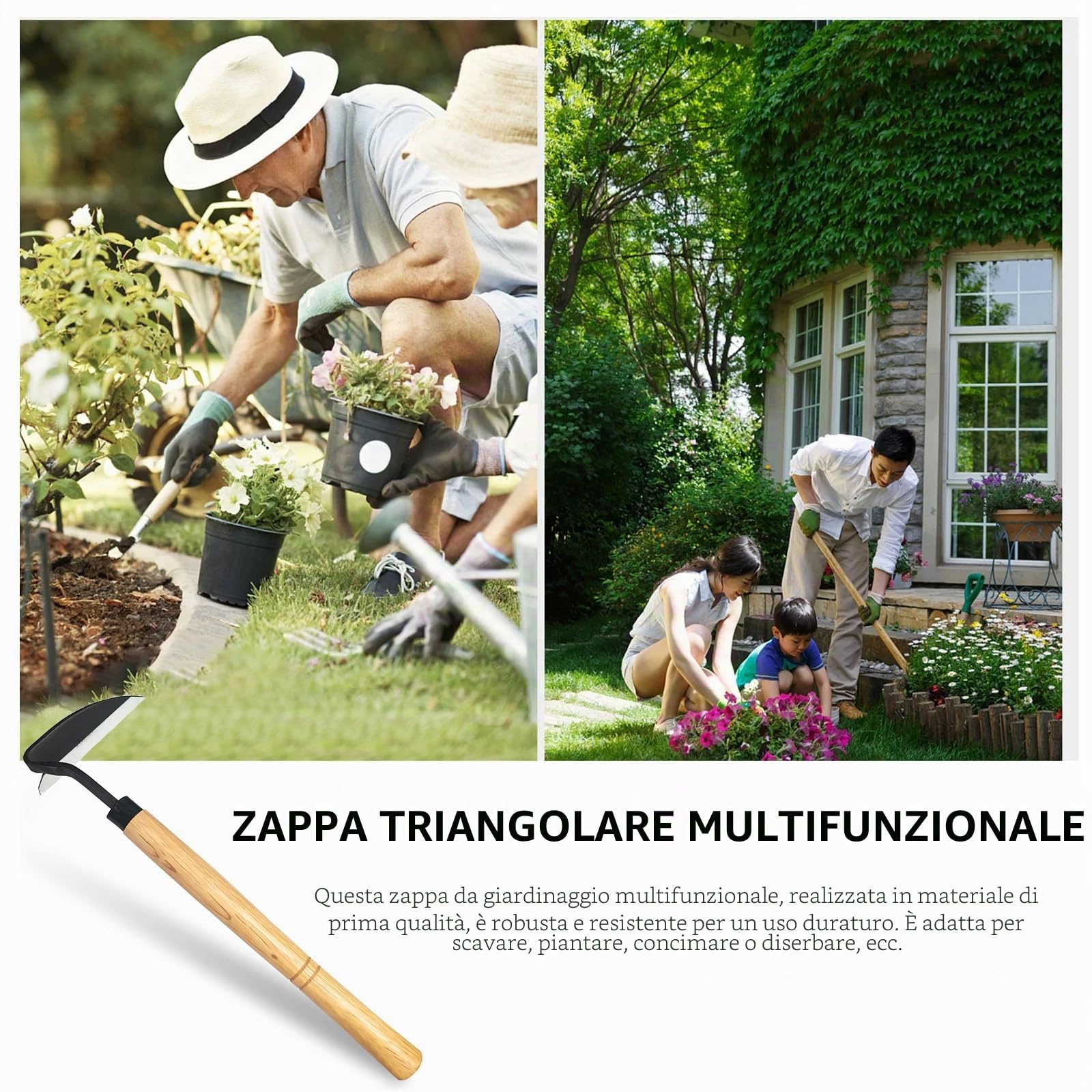 XdealCozyxc Zappa da giardinaggio in stile giapponese, zappa manuale da giardino, con manico in legno massello duro