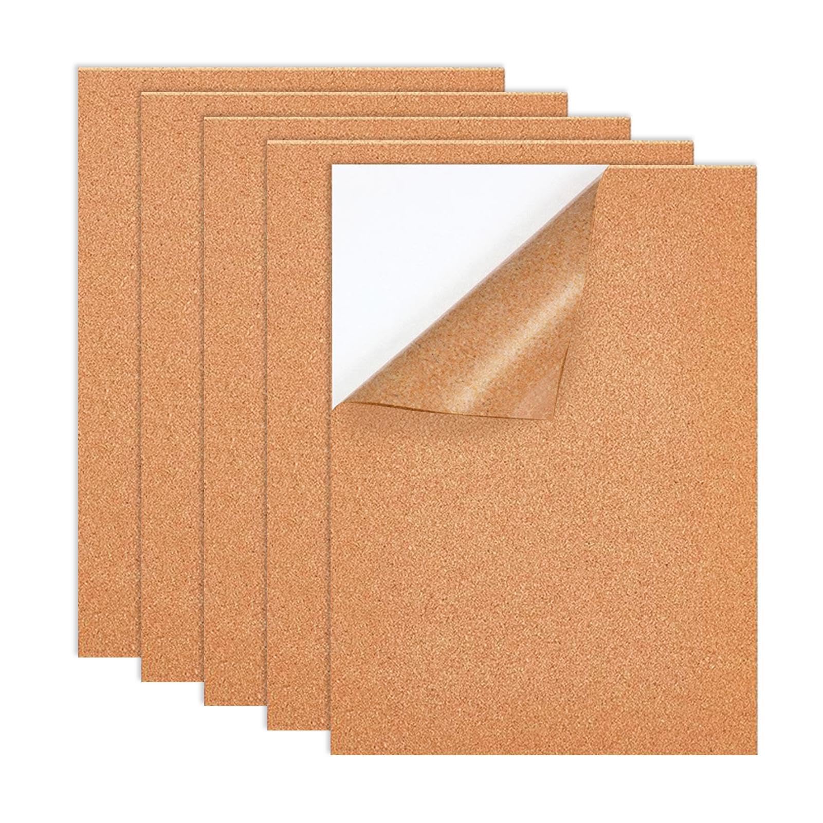 Self Adhesive Cork Sheets, 5Pcs 1mm Thick Cork Backing for Coasters & DIY Crafts 21x30 cm