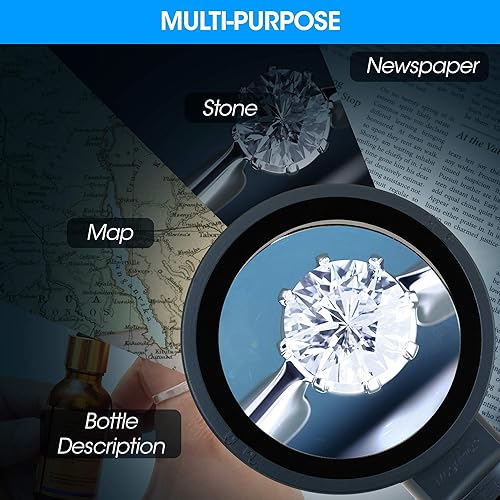 Miniatura 9 de MagniPros See Things Differently Lupa extragrande 4X con 3 luces LED ultra brillantes y lente de zoom 25X, brillo ajustable para leer impresiones