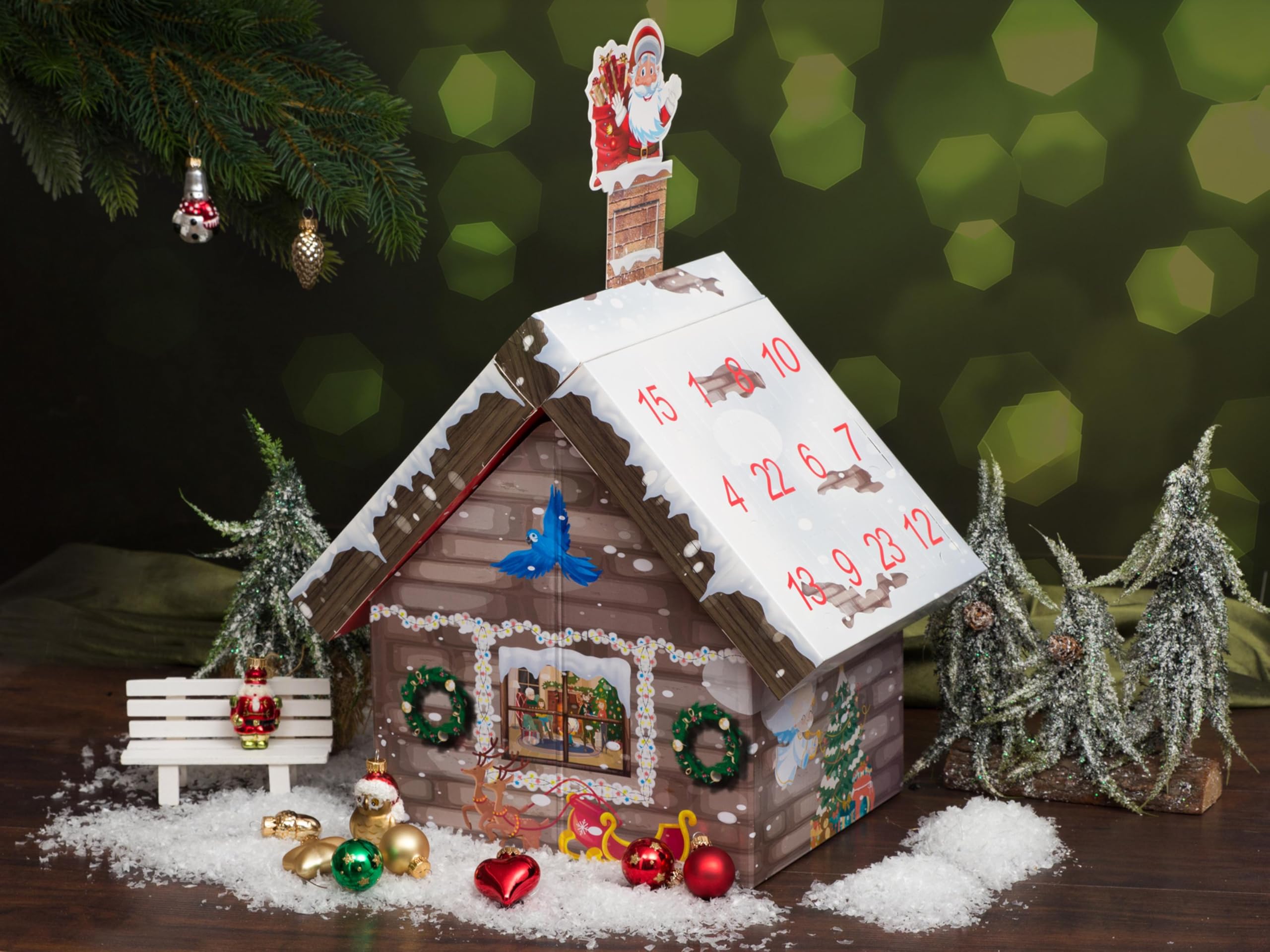 Krebs Glas Lauscha - Decorazione natalizia/albero di Natale – Calendario dell'Avvento 24 ciondoli in vetro – Motivo: 3D Adventshaus – Dimensioni del ciondolo: circa 4 – 5 cm