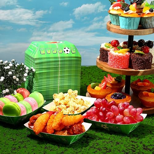 Miniatura 7 de 100 unidades de suministros de fiesta de fútbol de 2 libras, bandejas de papel para alimentos, bandejas desechables para servir nachos para perros