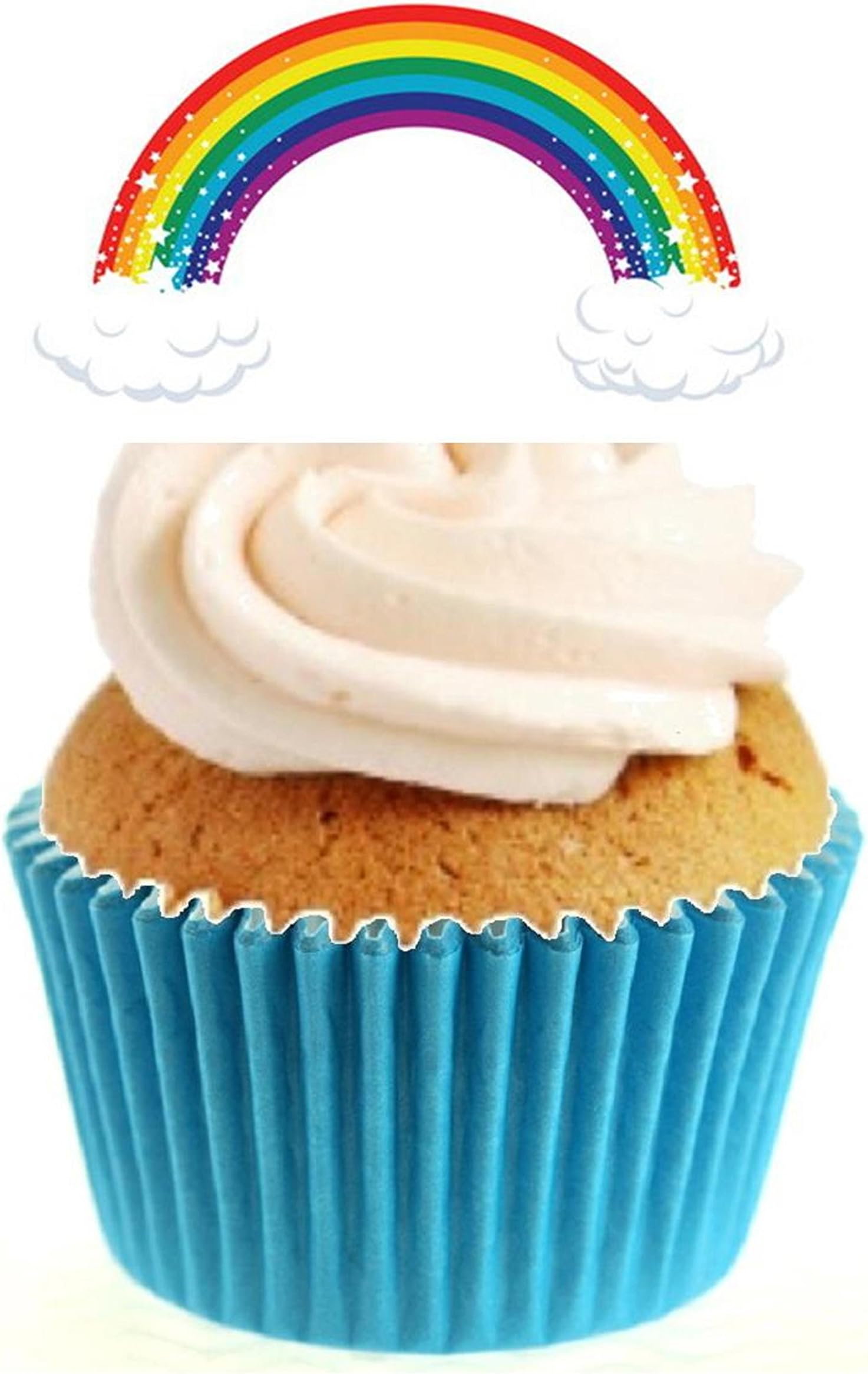 Sprinkles & Toppers Ltd Rainbow Stars Clouds Edible Stand Up Wafer Paper Cake Toppers (12 Pack)
