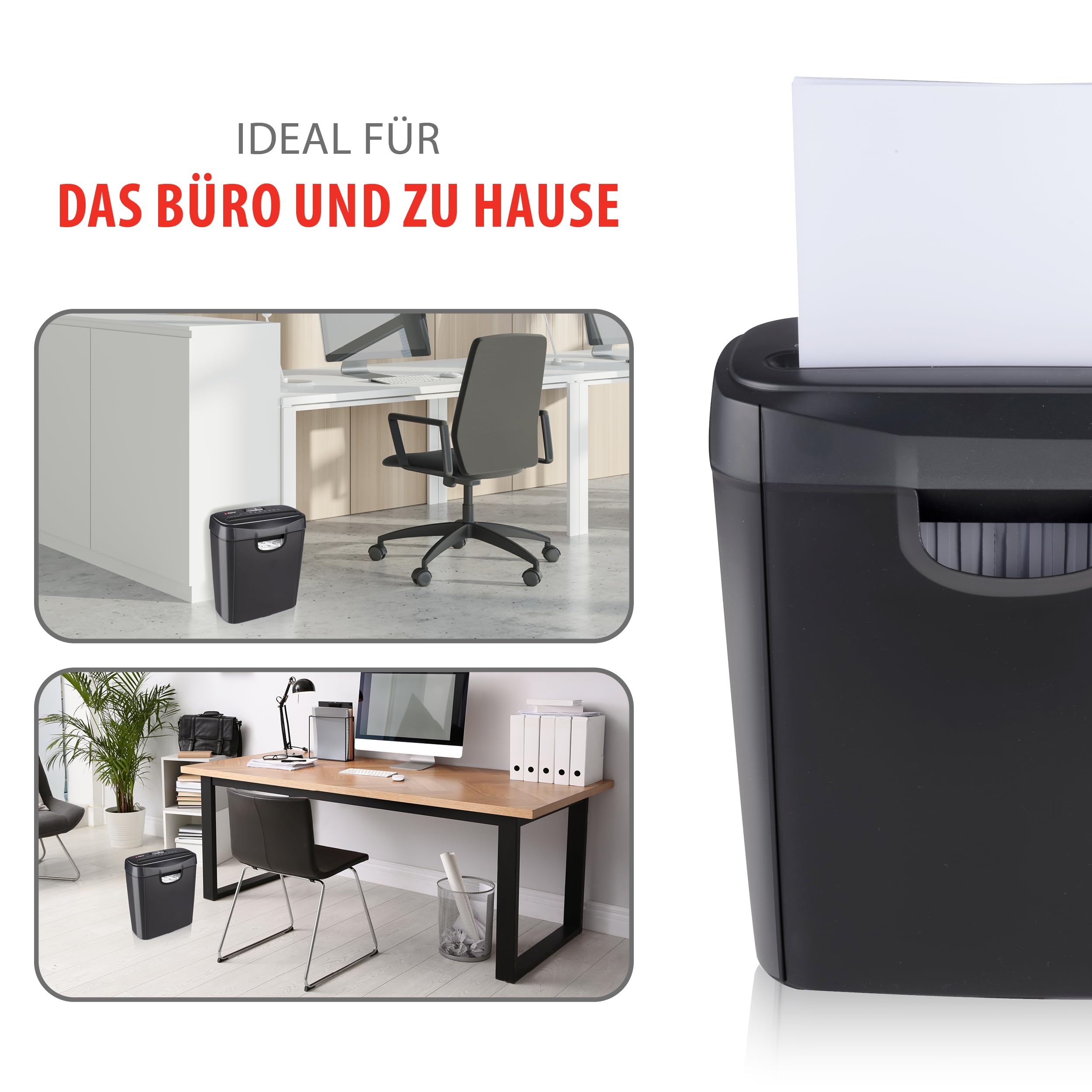Alpina Aktenvernichter – Papiershredder für Zuhause und Büro – Shredder Zerstört Kreditkarten – Zerkleinern Sie 6 A4-Blätter auf Einmal – 10L Behälter – 190W Leistung – Streifenschnitt – Schwarz