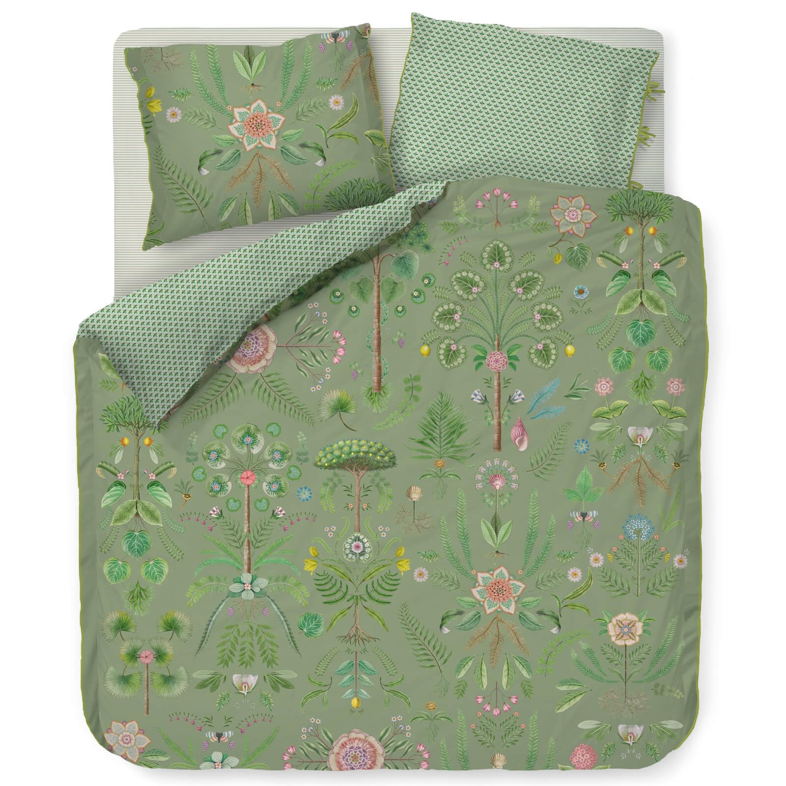Pip Studio Bettwäsche Bamboleo Grün Perkal Blumen Blätter Wurzeln Baum Farne Tropisch, Größe:155 cm x 220 cm