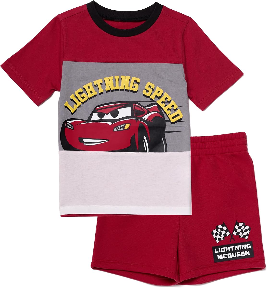 Disney Pixar Cars Lightning McQueen Toddler | Outfit for Boys, 2PC T-Shirt & Fleece Shorts Set
