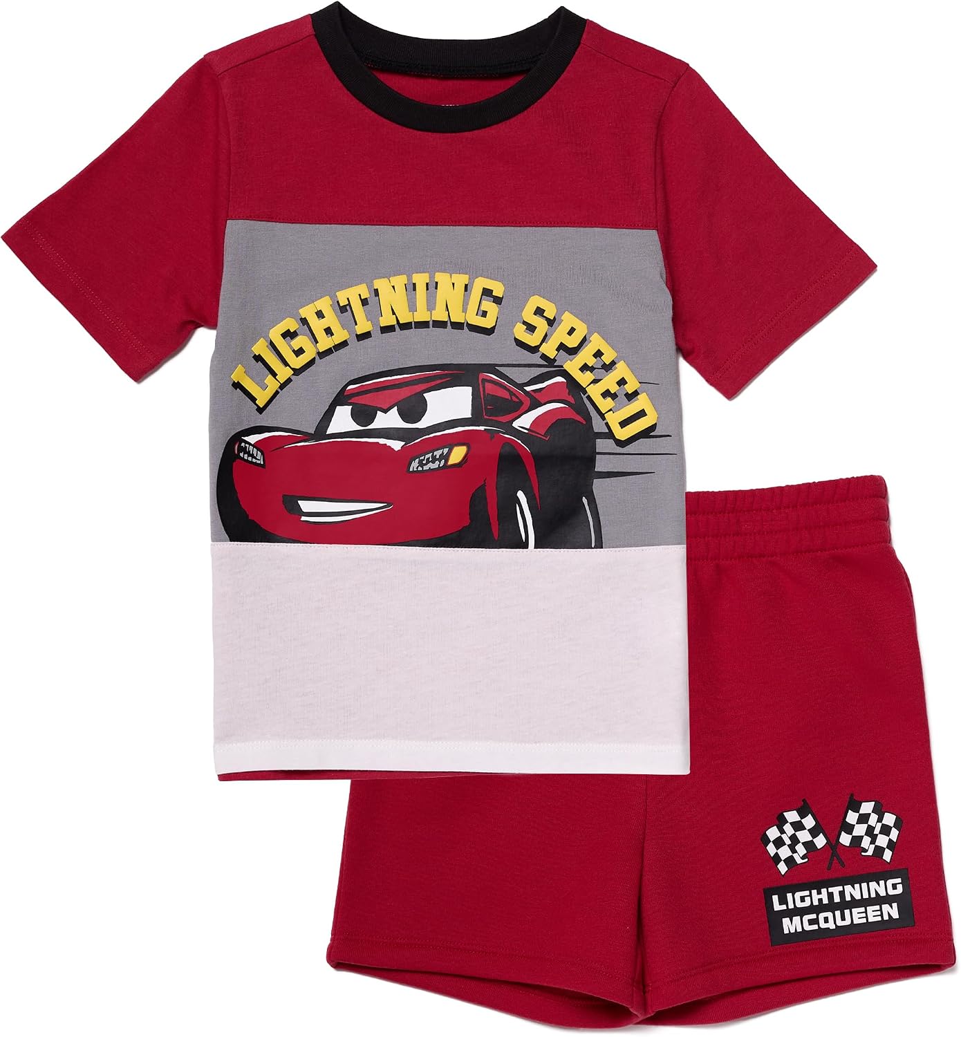 Disney Pixar Cars Lenticular Lightning McQueen Toddler Outfit for Boys, 2 Piece T-Shirt & Fleece Shorts Set
