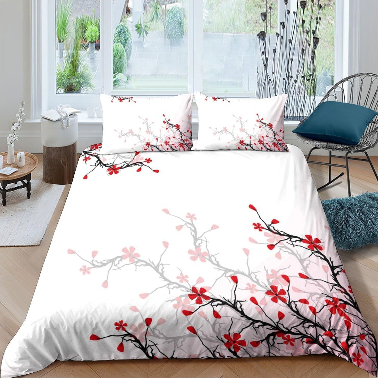Ctjqhvkz Style-10 3D Printed Cherry Blossom Fitted Sheet Microfiber Soft Breathable Ink Painting Bed Cover For Bedroom Guest Room Decor Single（135X200cm）