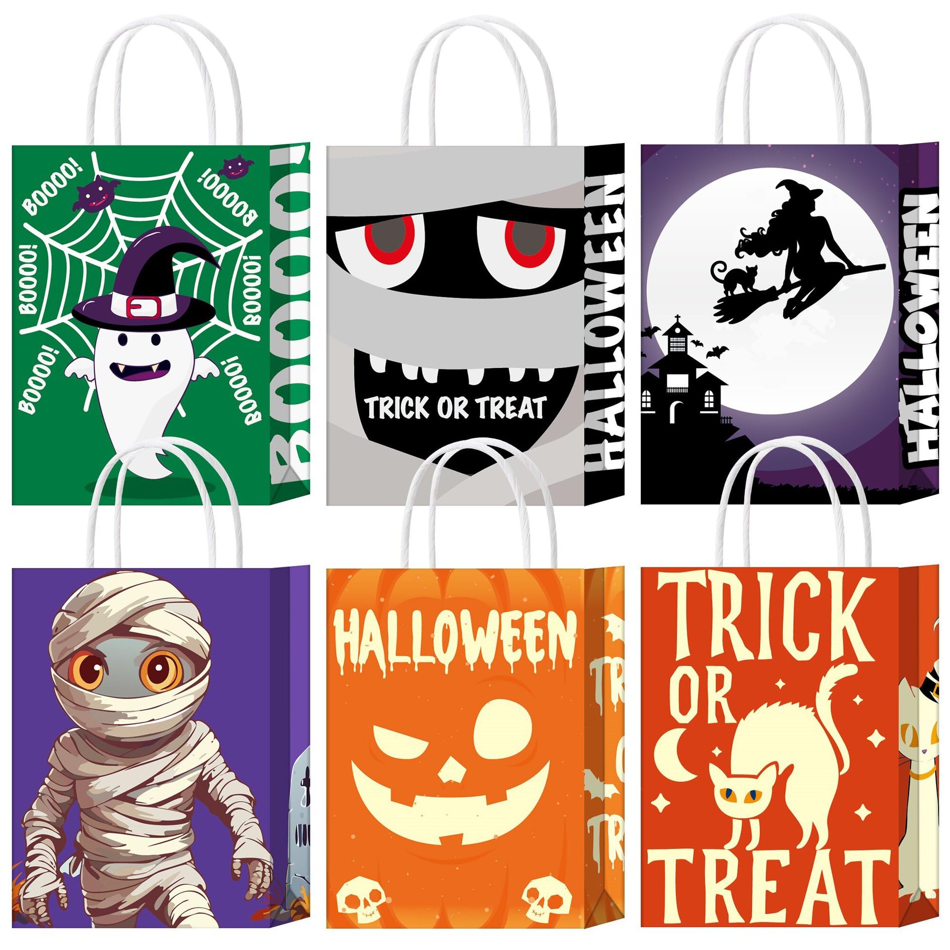 Halloween Paper Gift Bags with Handles - 24Pcs Halloween Party Goody Trick or Treat Bags for Kids