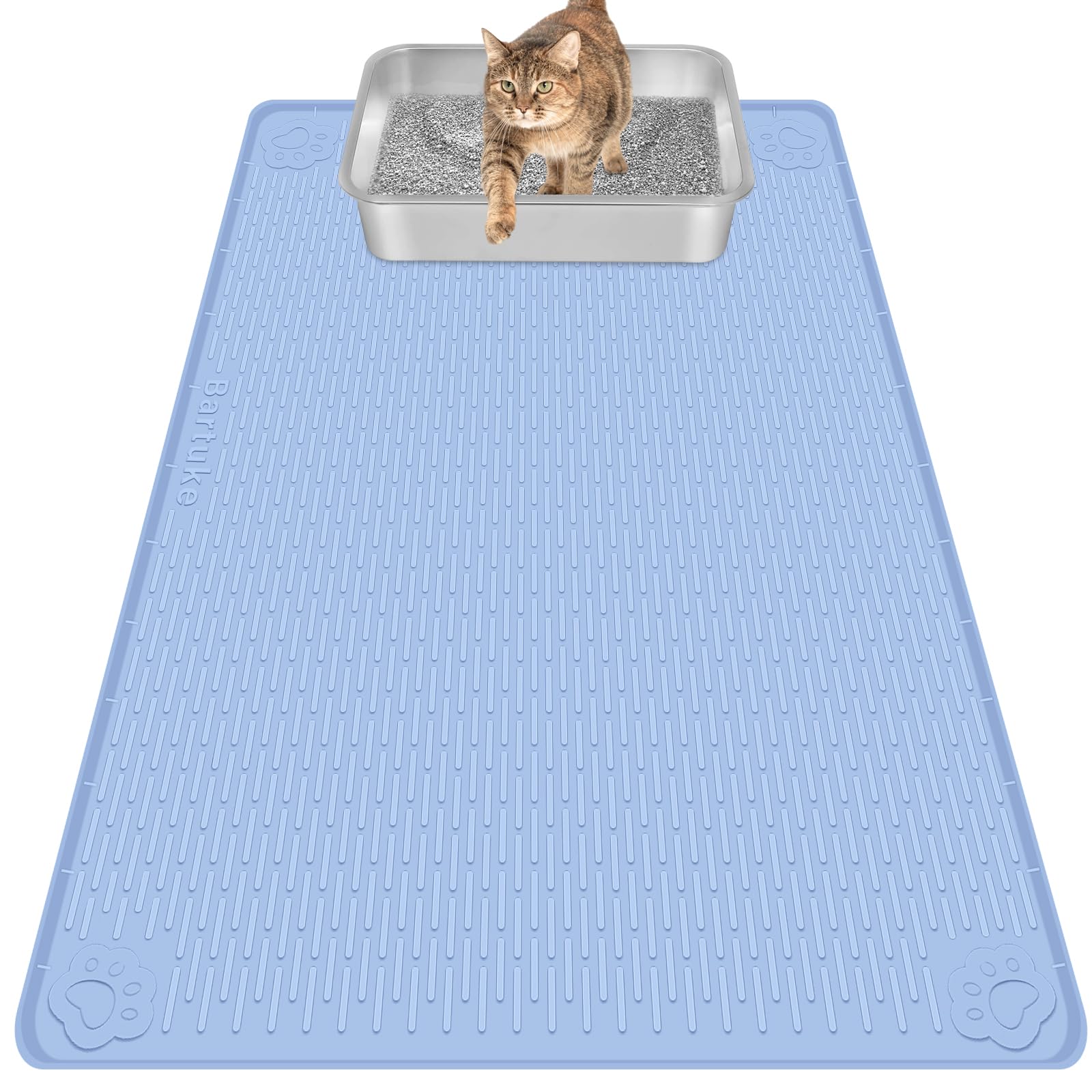 Bartuke Tapis En Silicone Pour Litière Chat 96x63 Cm - Doux, Antidérapant, Facile à Nettoyer - Avec Jouet Pour Chaton