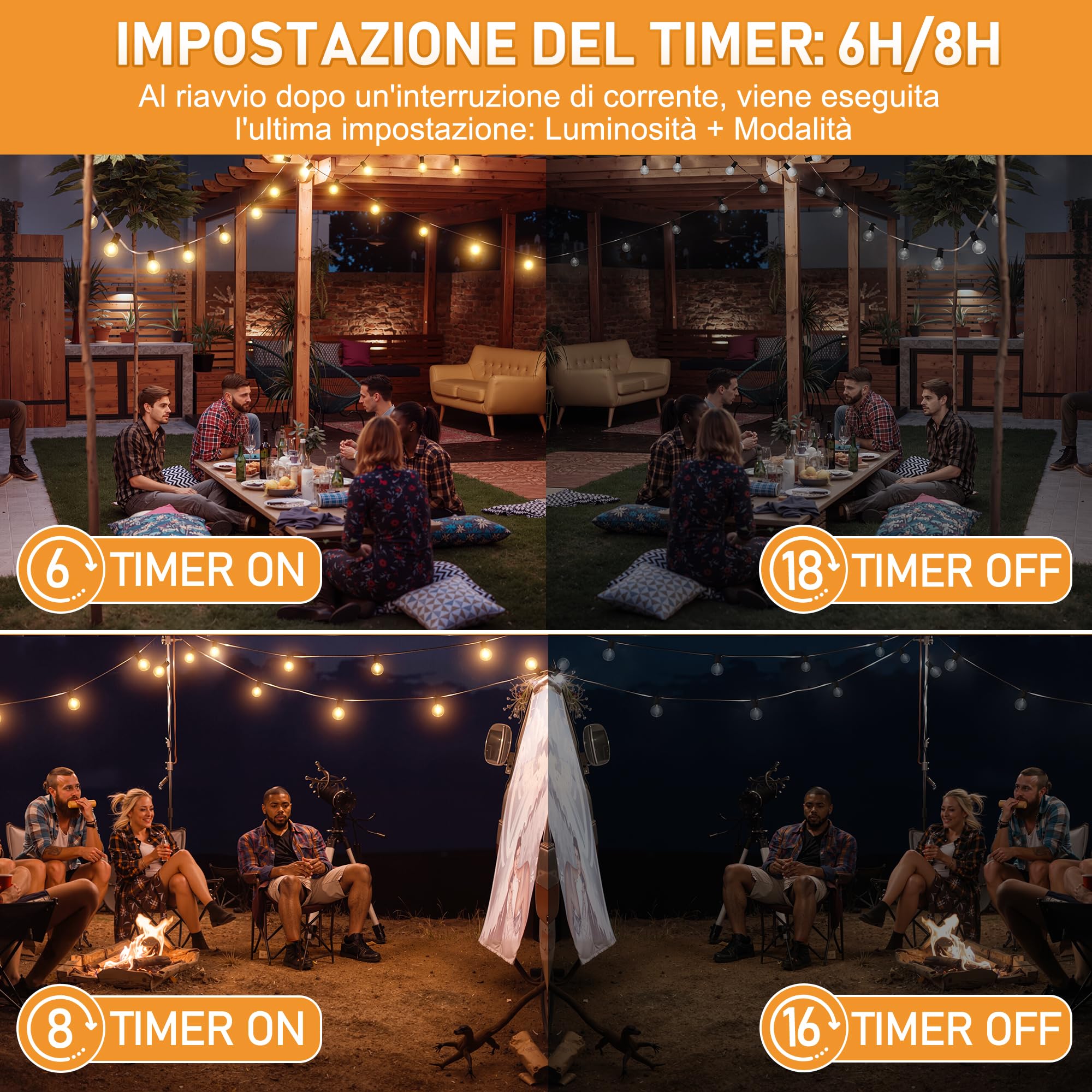 HeiPard Catena Luminosa Esterno 30m, 50 + 3 LED G40 Luci da Esterno Giardino Calde Regolabili con Telecomando | 3 Modalità + Timer | Ip45 Impermeabile per Giardino, Natale, Matrimoni