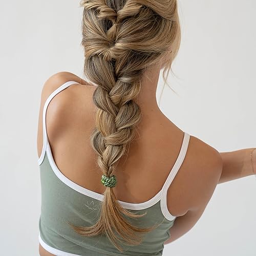 Vista 21 de Lazos dorados para cabello grueso, soportes para cola de caballo Grab & Go, paquete de 8, beige metálico, bandas gruesas sin arrugas con fuerte