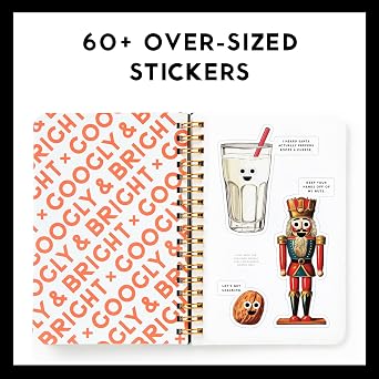 Brass Monkey Googly & Bright – Sticker Book with 18 Pages of Traditional Vintage Inspired Holiday Stickers and 2 Pages of Googly Eye Stickers