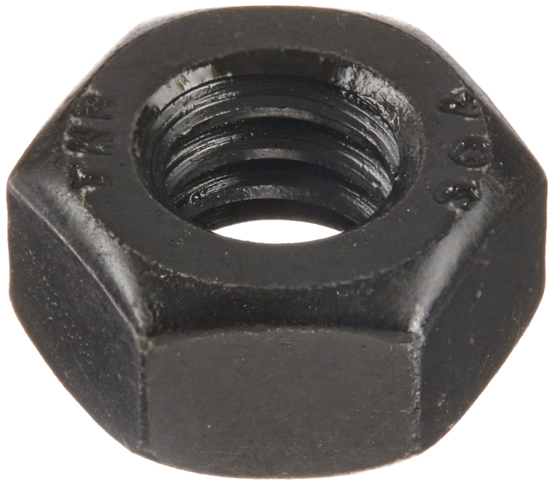 18-8 Stainless Steel Hex Nut, Black Oxide Finish, ASME B18.2.2, 1/4"-20 Thread Size, 7/16" Width Across Flats, 7/32" Thick (Pack of 100)