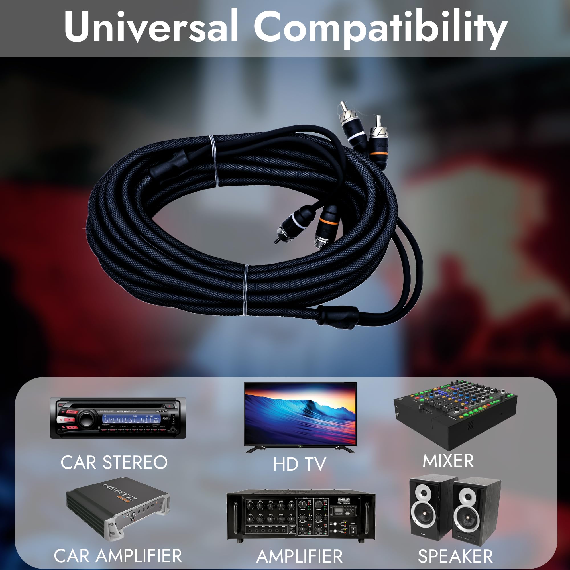 Elite Audio EA-PRM20 Premium 2-Ch Cable RCA de cobre libre de oxígeno, 20 pies, par trenzado macho a macho con reducción de ruido